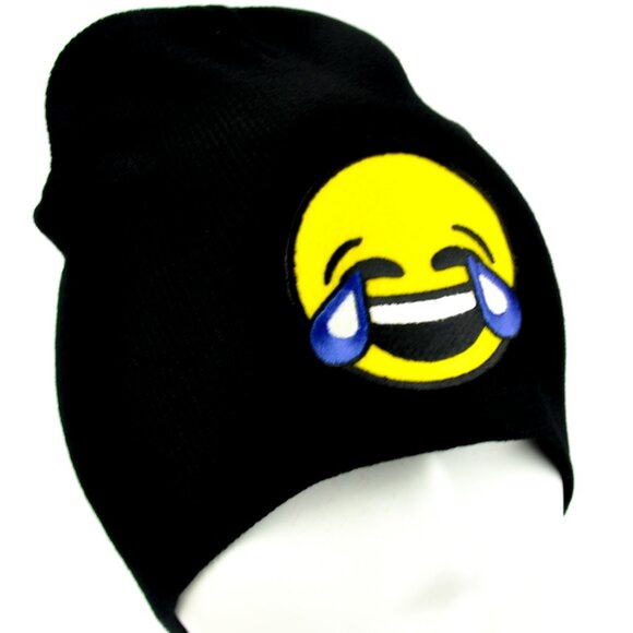Yellow LOL Laugh Out Loud Face Emoji Beanie Knit Cap Hat Instagram Snapchat - Picture 2 of 9